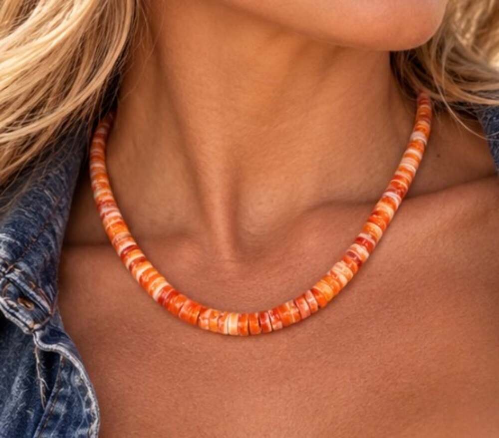 Orange Spiny Oyster Heishi Necklace – 18-Inch Southwestern Style